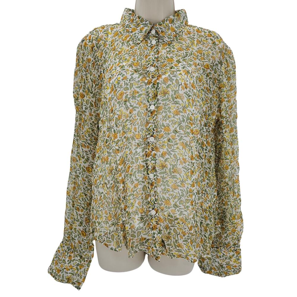 J. Crew Womans size 16 Ellis Crinkle Sheer Button Up Shirt Floral Vine CD028 NEW